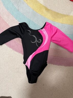 Danskin Black and Hot Pink Girls' Long Sleeve Leotard with Rhinestones